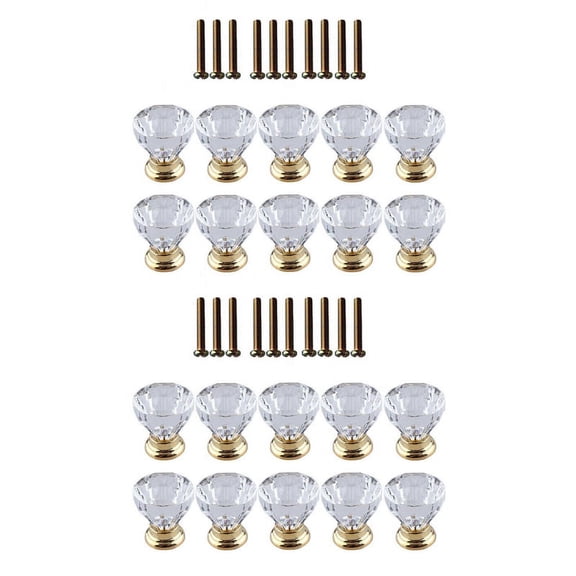 20 Pcs Crystal Glass Door Handle Drawer Cabinet Furniture Kitchen Handle Diamond Table Knob