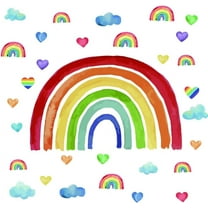Rainbow Wall Stickers with Colorful Heart Shape Wall Decals Blue Clouds DIY Wall Art Decor Self-adsive Sticker for Baby Nursery Children Bedroom Living Room Wall Decor