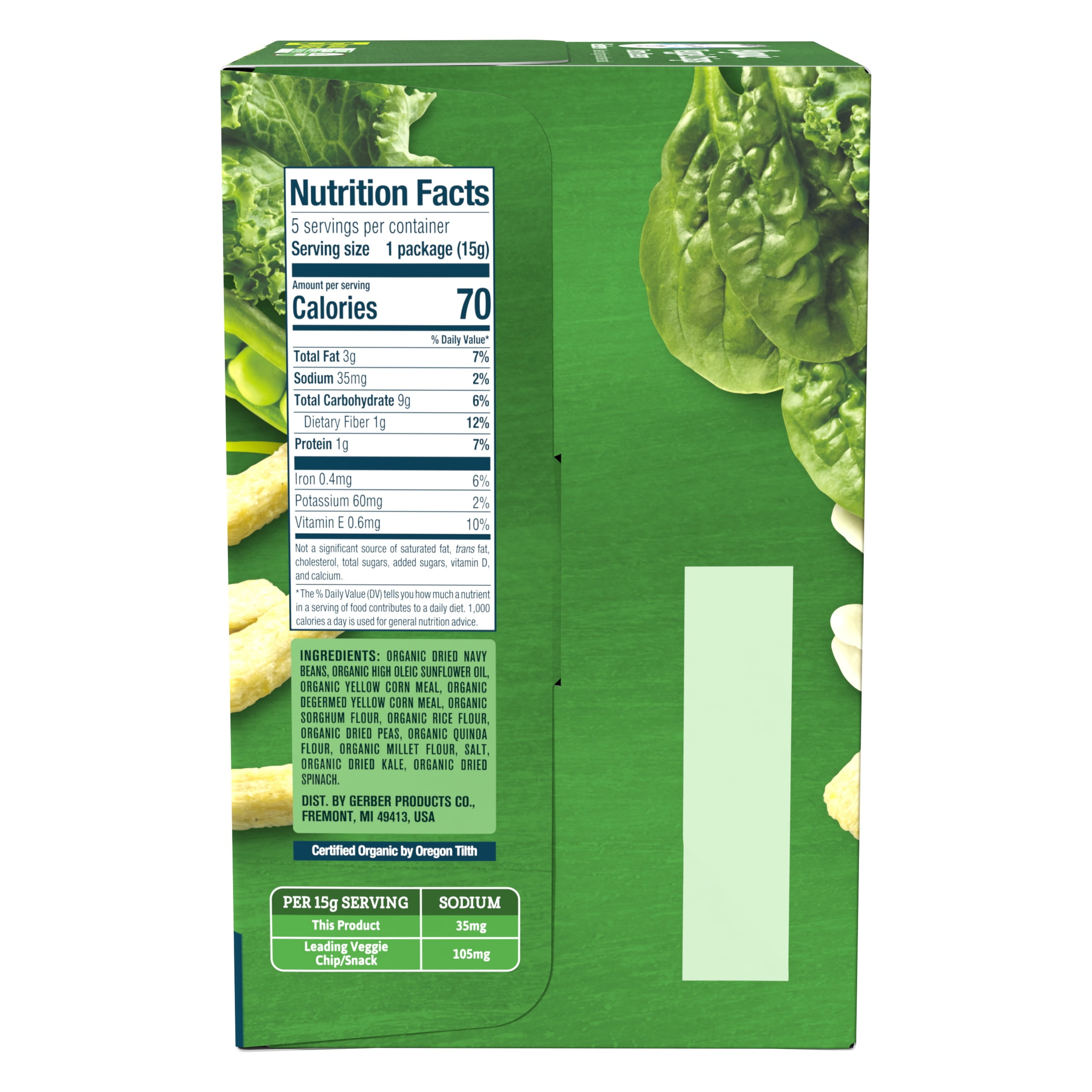 Gerber Organic Veggie Crisps, Farm Greens, 0.52 oz. Pouch, 5 Count