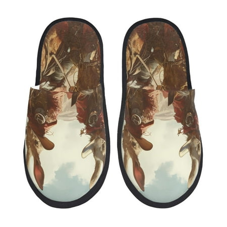 

Rateoe Western Rabbit Cowboy Pattern Fuzzy Slippers Fuzzy Soft House Slippers Plush Furry Warm Cozy Open Toe Fluffy Home Shoes-Medium