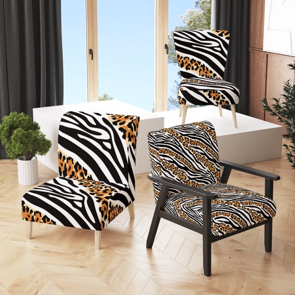 Designart "Zebra and Leopard Mix Pattern III" Upholstered Cabin & Lodge Accent Chair and Arm Chair