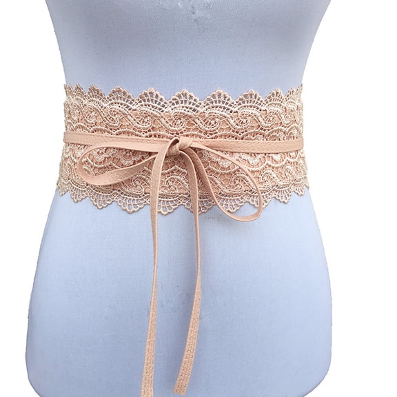 XmhyTop-A Self Tie Belt Lace Cinch Belt Wide Waist Belt, Bridal Lace Obi Belt with Bow, Adjustable Wrap Waist Accessory,Pink