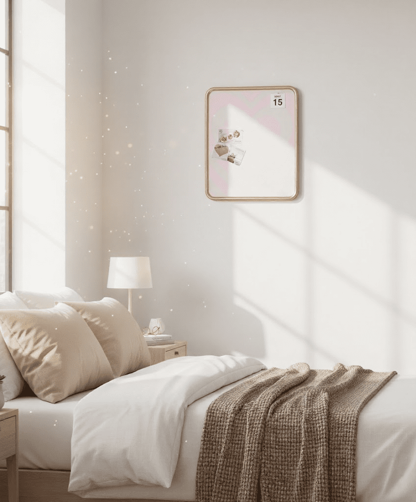 Concepts Decorative Fabric Pinboard, Framed Canvas Bulletin Board with Gold Frame, Wall Organizer, Cork Board for Bedroom, Dorm, Office — Hearts Print Canvas
