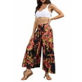 thumbnail image 2 of Liacowi Women Boho Floral Beach Pants High Waist Wide Pants Casual Loose Fit Trousers Bell Bottom Flowy Hippie Flare Wide Leg Palazzo Lounge Pants, 2 of 8