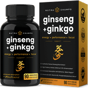 NutraChamps Korean Red Panax Ginseng [Gold Series] Double Strength Root Extract 10% Ginsenosides Energy & Focus Pills with Ginkgo Biloba, Vitamin B12, Acetyl L-Carnitine & BioPerine - Vegan Capsules