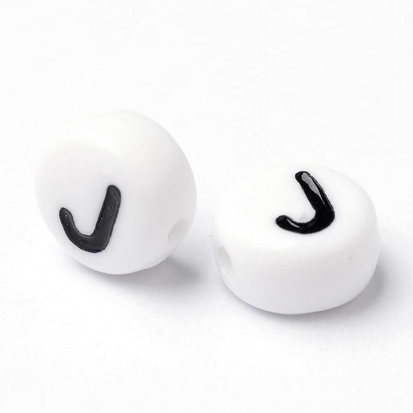 Acrylic Beads with Horizontal Hole Letter Flat Round Letter.J 7x4mm Hole: 1mm about 3500pcs/500g