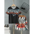 thumbnail image 4 of Mikrdoo Big Boys Summer Clothes Color Graffiti Print Casual Fashion Matching T-shirt & Elastic Full Print Shorts 2Pcs Outfits Sizes 7-15, 4 of 9