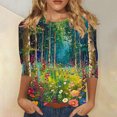 thumbnail image 2 of Tnhcen Women's Fall Floral Print Crewneck 3/4 Sleeve Loose Fit Basic Tops - Plus Size Friendly Autumn Shirts S-3XL, 2 of 5