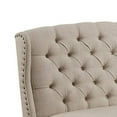thumbnail image 2 of Benzara Nailhead Trim Fabric Upholstered Wing Back Wooden Bench, Beige and Black, 2 of 5