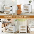 thumbnail image 6 of LAZZO Nightstand Set of 2 with Wireless Charging, Boho Rattan 2-Drawer Bedside Table for Bedroom, White, 6 of 9
