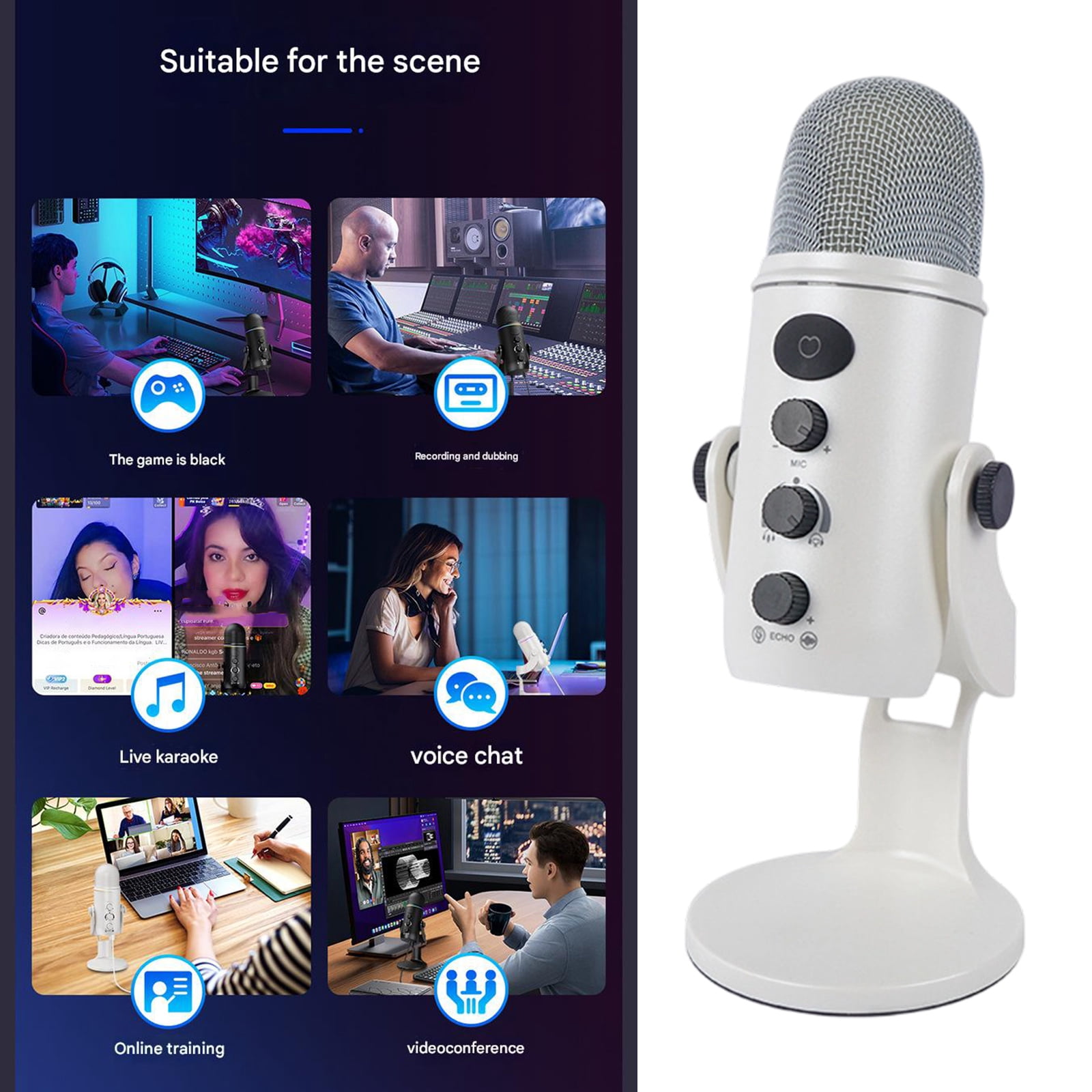 Professional USB Condenser Microphones with Advanced Noise Reduction and Volumes Control Plugs and Play for Mobile Gaming Streaming Podcasts