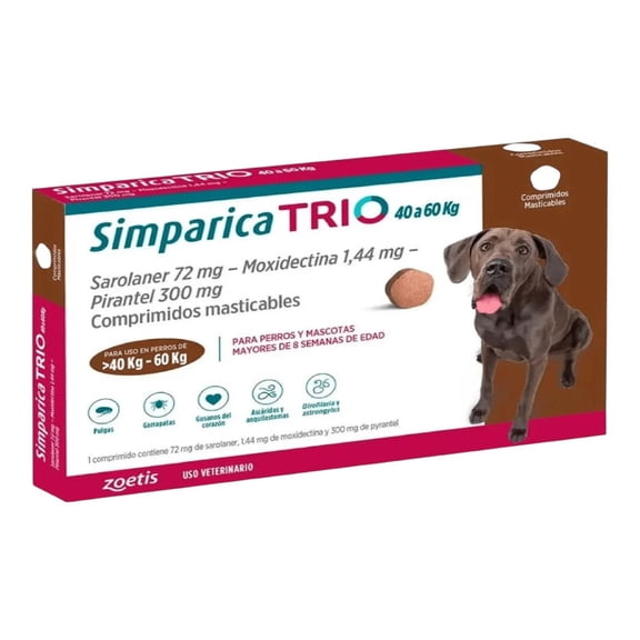 Simparica Trio Masticable Desparasitante para Perro, 40-60 kg