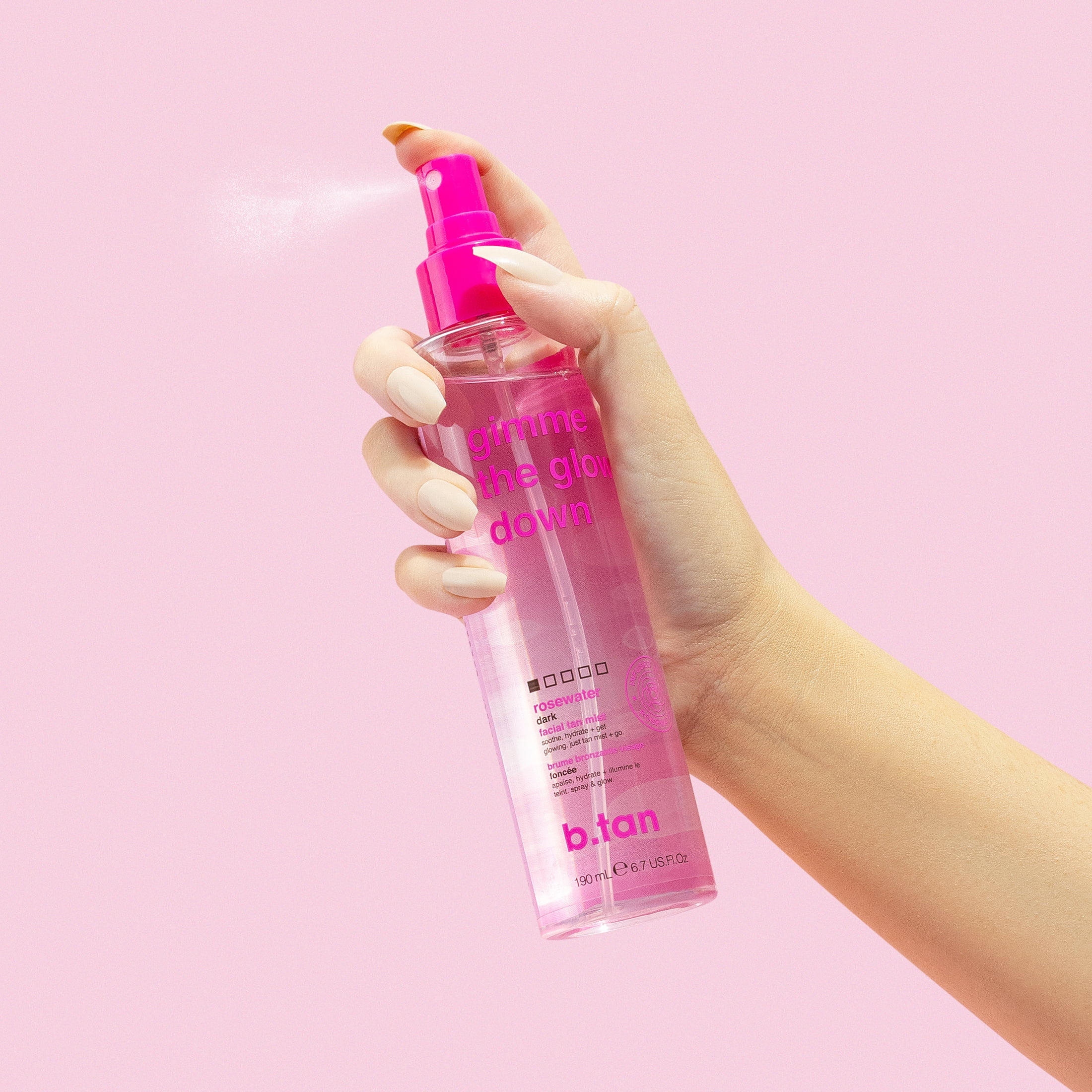 b.tan Clear Face Tan Mist | Gimme The Glow Down - Best Facial Tanner Spray, Gradual Bronzing Sunless Tanning Water, Infused with Rosewater, No Fake Tan Smell, 6.7 Fl Oz