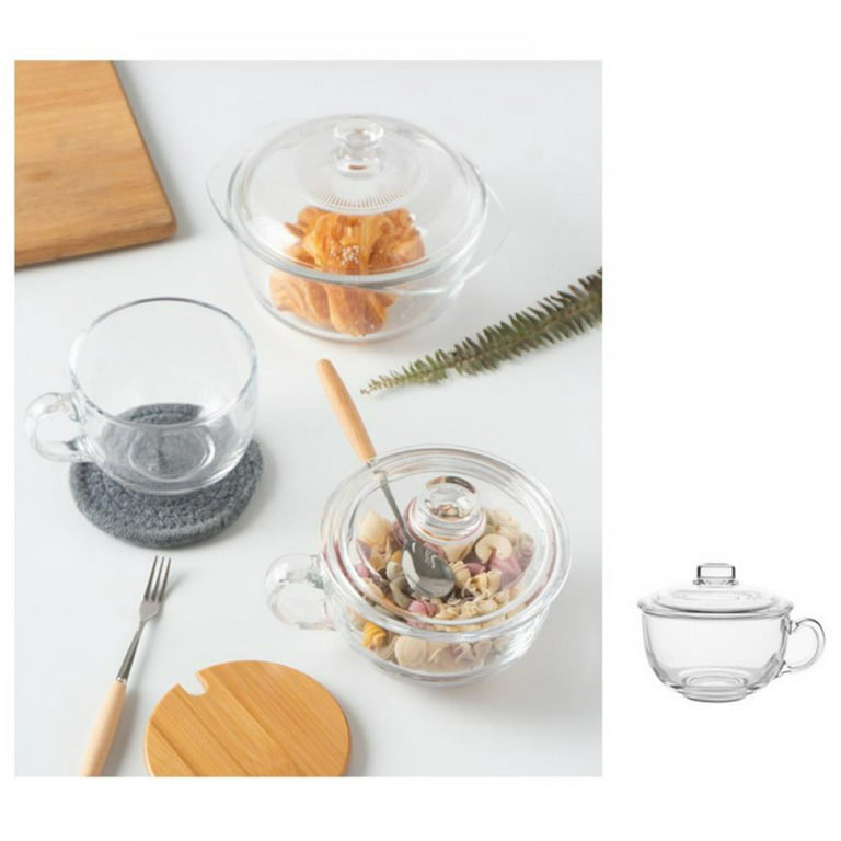 Clear Soup Bowls with Handle and Glass Lid 600ml 20OZ, Microwave Round  Cereal Mug Mixing Bowl 4 Cup, Insulated Oatmeal Bowl for Breakfast Rice  Salad