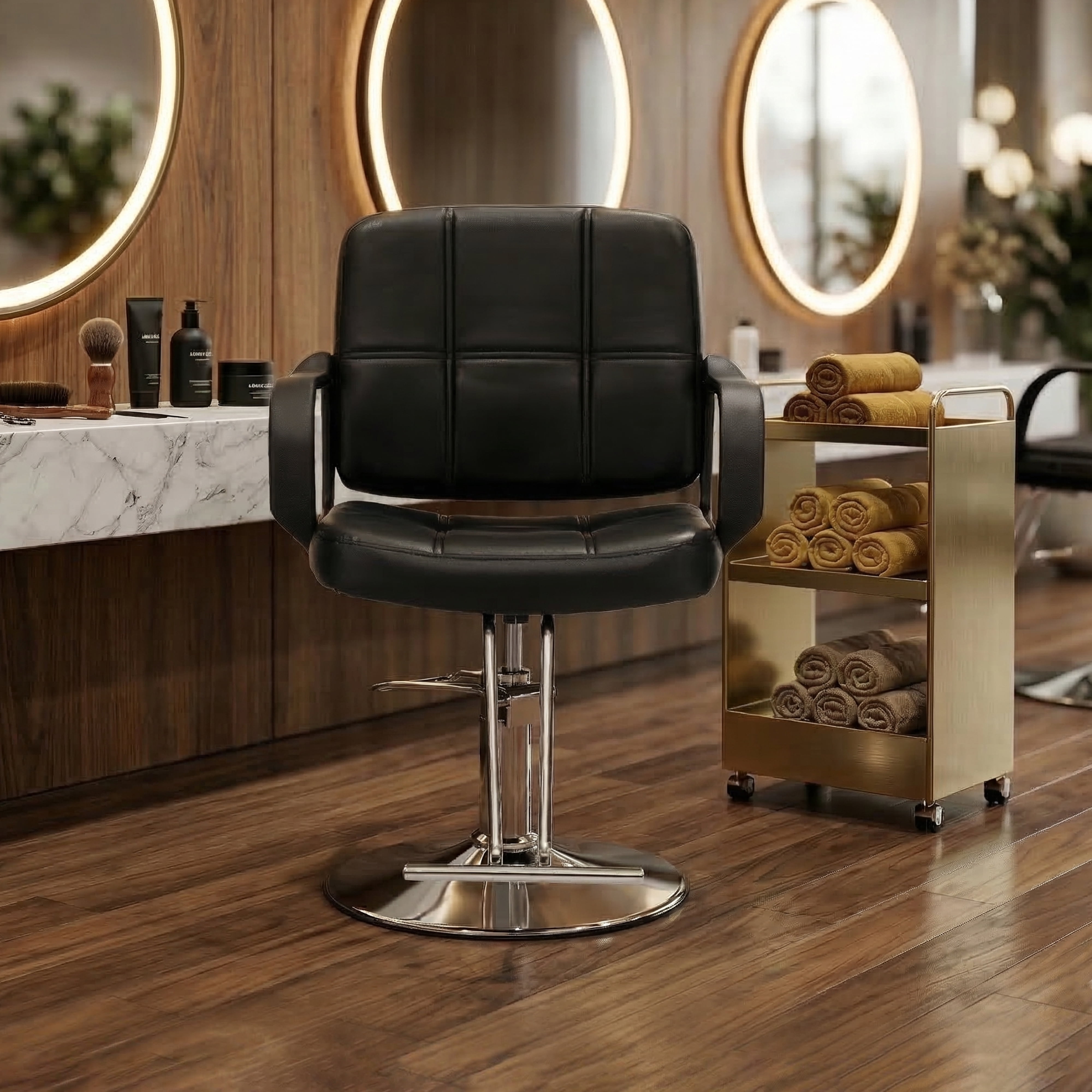 360-Degree Swivel Barber Chair with Hydraulic Height Adjustment, Heavy-Duty Salon Styling Chair with PU Leather and 350 lb Capacity, Black