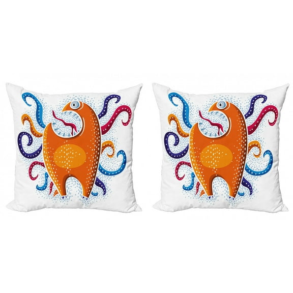 Colorful Throw Pillow Cushion Cover Pack of 2, Colorful Funny and Surreal Monstrous Character with Tangles, Zippered Double-Side Digital Print, 4 Sizes, Multicolor, by Ambesonne