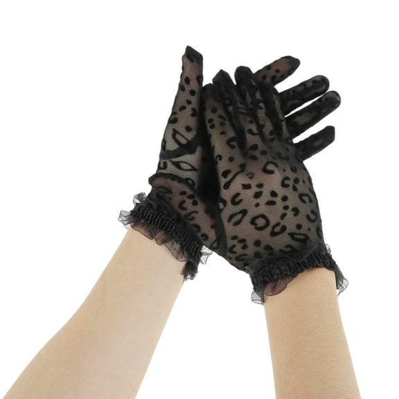 Unique Bargains 1 Pair Sunblock Mittens Leopard Sun Block Driving Gloves for Women Black
