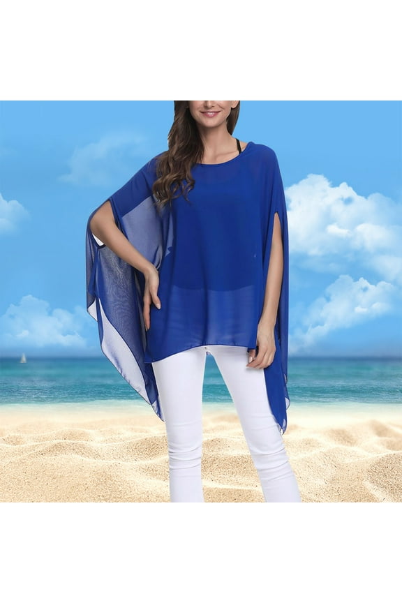 Plus Size Women's Bohemian Chiffon Shirt Seaside Holiday Sunscreen Bikini Blouse plus Size Rain Jacket for Women with Hood Women plus Size Jackets Jacket Women Thumb Holes Loft Coats for Women Women's