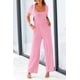 thumbnail image 4 of Mono Enterizo PRETTYGARDEN de Verano para Mujer Cuello Cuadrado Pierna Ancha Rosa Talla L, 4 of 8