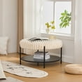 thumbnail image 2 of 30.9"Wide Upholstered Round Ottoman Coffee Table Foot Rest with Black Metal Legs(Not Include Sofa),Footstool with Wooden Open Storage Shelf,Faux Fur Footstool for Living Room Bedroom Entryway Ho, 2 of 14
