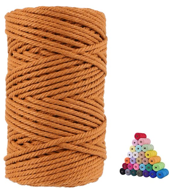 Cordón de macramé volteado, 5 mm x 101 m, algodón natural, caramelo