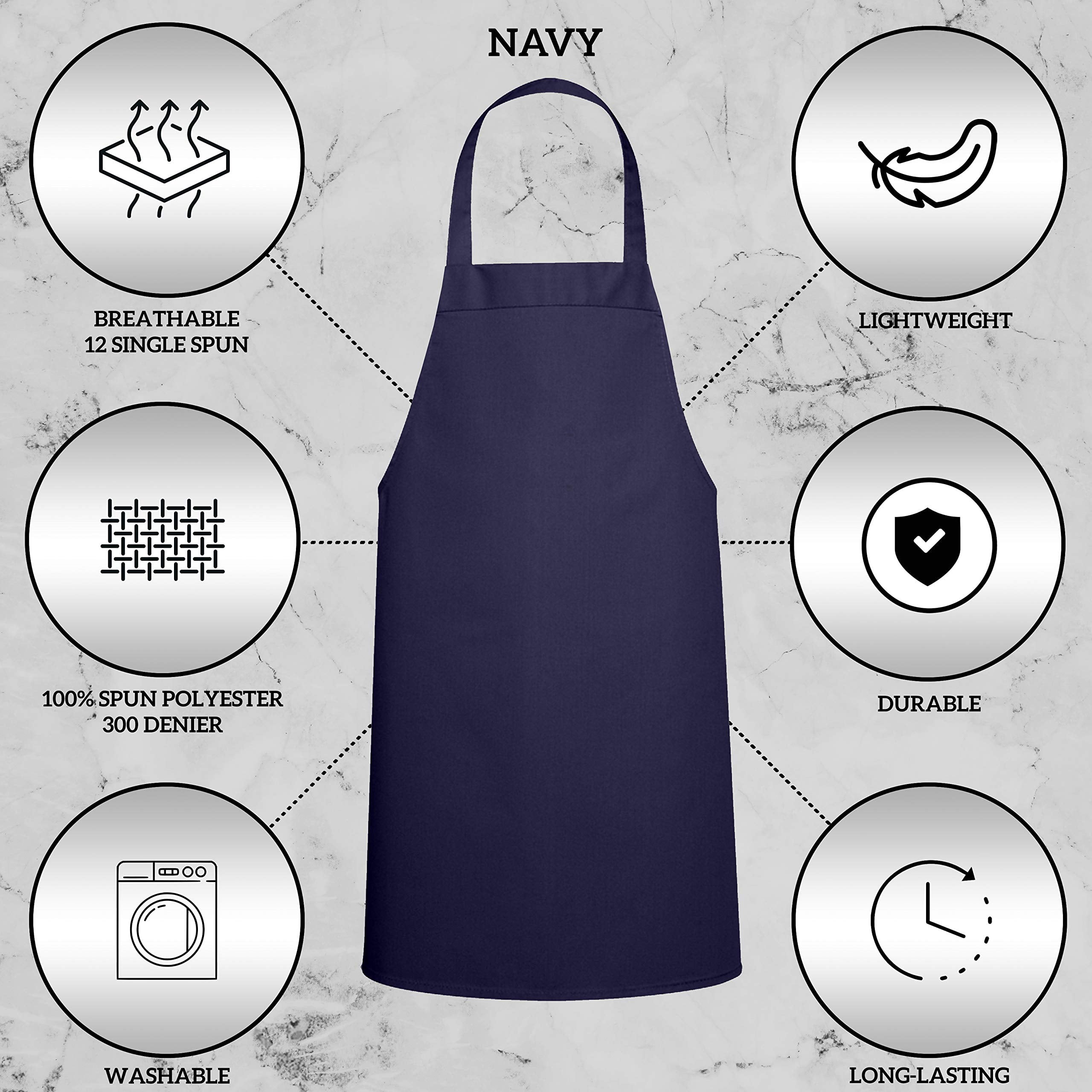 12 Pack Professional Chef Apron - Grilling Aprons For Men  Waterproof Cooking Bbq Work Or Restaurant Use Kitchen Women Navy No Pockets
