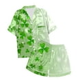 thumbnail image 4 of IWRICH Pajama for Women Short Sleeve Button down Tops and Shorts Satin Pjs 2 Piece Soft Sleepwear Loungewear Set 04-Light Green L, 4 of 5