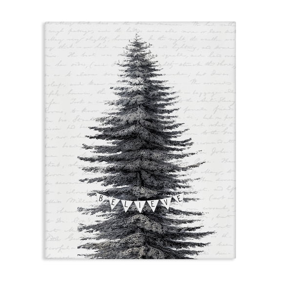 Stupell Industries Farmhouse Snow Dusted Christmas Tree Canvas Art, 16 x 20, by Lettered and Lined
