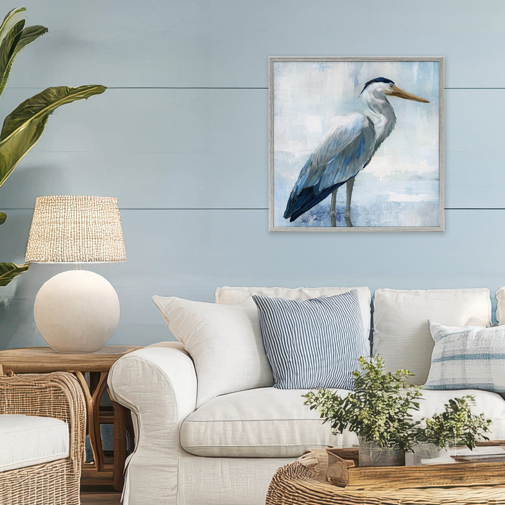 Stupell Industries Serene Blue Heron In Aqua Gray Framed Giclee Art, design by Nan