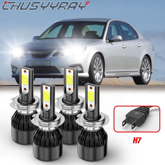 CHUSYYRAY for Saab 9-3 2003-2007 H7 LED Headlight High Low Beam Bulbs Kit Super Bright White, 4 Pack