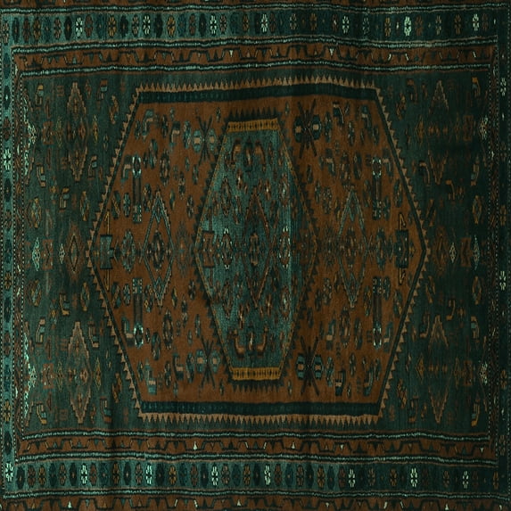 Ahgly Company Machine Washable Indoor Square Persian Turquoise Blue Traditional Area Rugs, 5' Square
