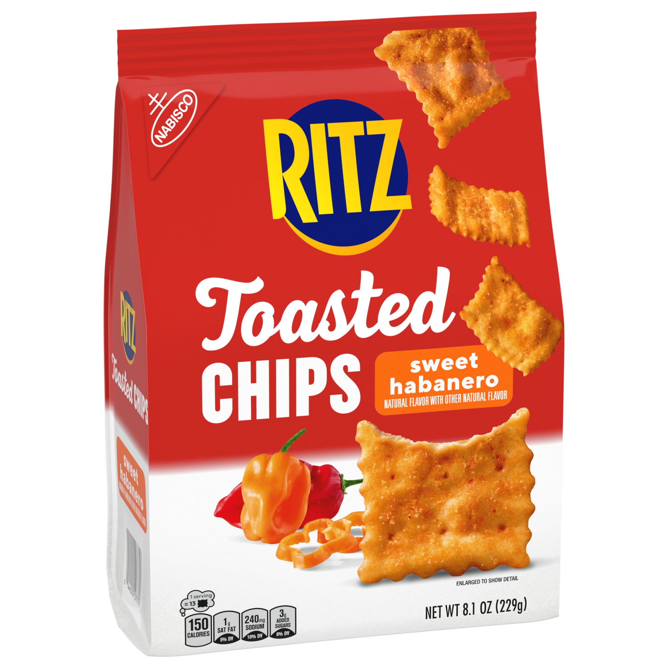 RITZ Toasted Chips Sweet Habanero Crackers, Party Snacks, 8.1 oz-4pk, With Olive Green Bowl By ValueNest