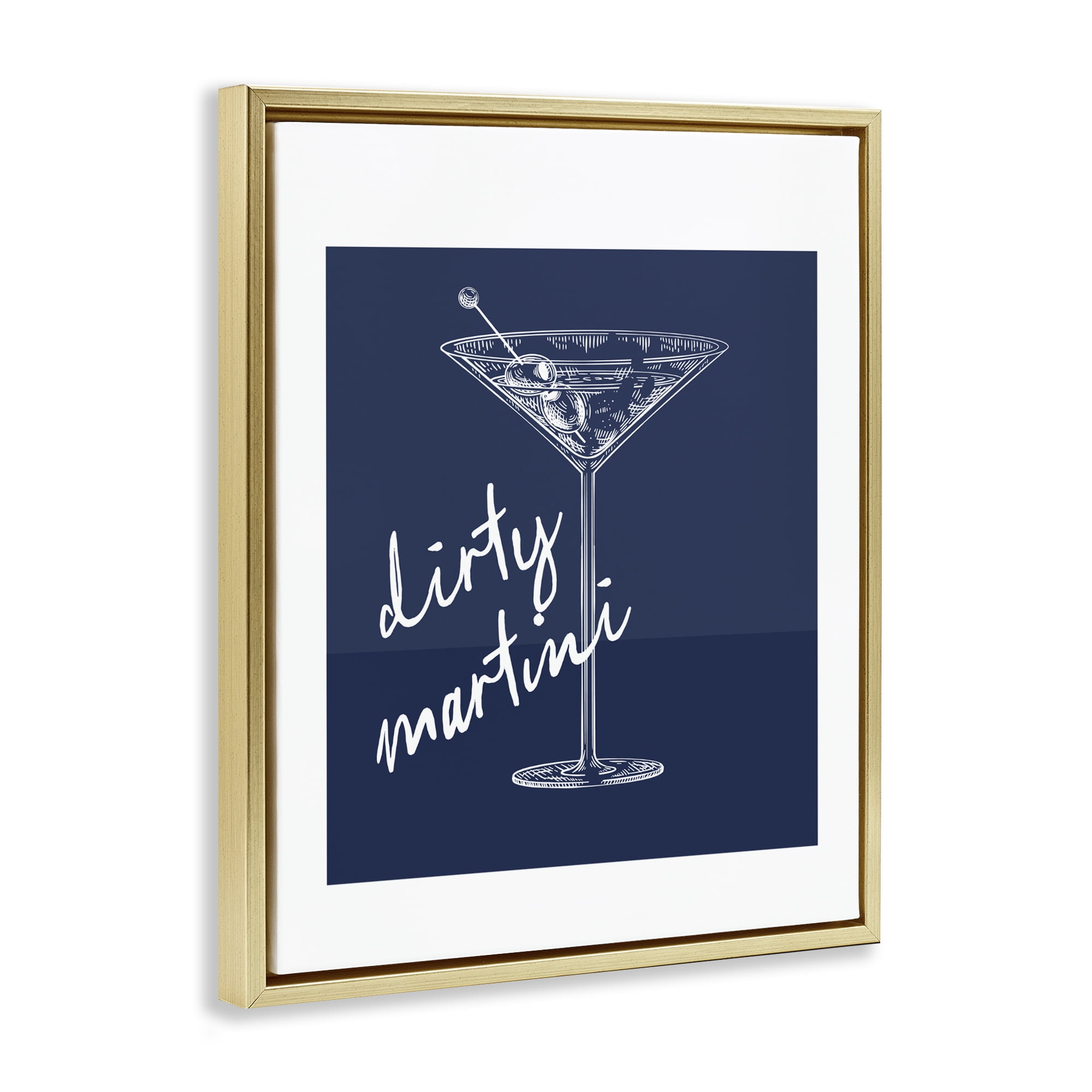 Stupell Industries Dirty Martini on Blue Gold Framed Floater Canvas Wall Art, design by Lettered and Lined