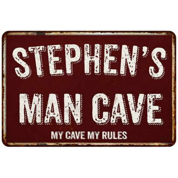 STEPHEN'S Man Cave Red Grunge Gift Sign Metal 12x18 Decor 208120003442