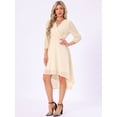 thumbnail image 3 of DARING DIVA Chiffon V-Neck Midi Cocktail Dress L Beige, 3 of 6