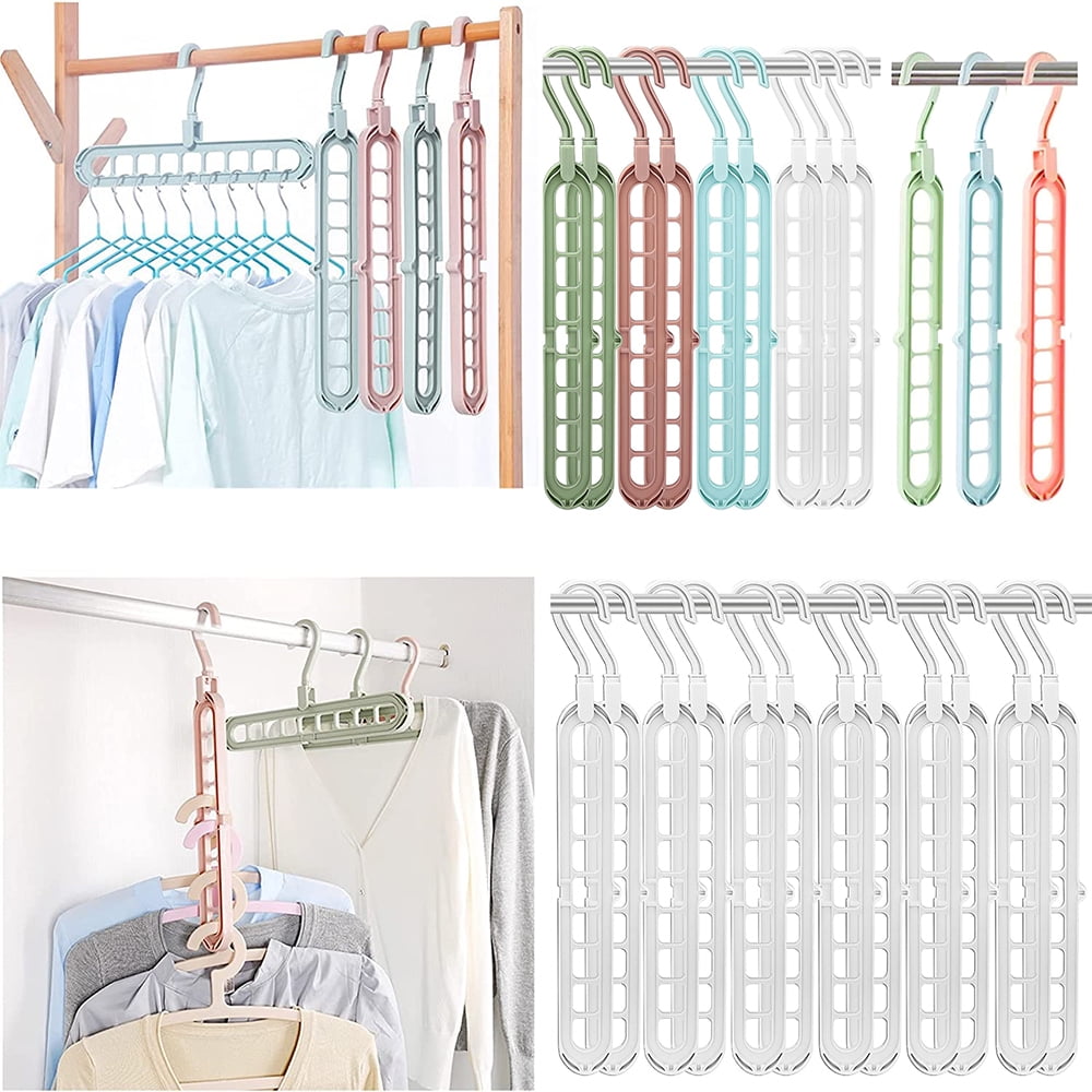 Space Saving Cascading Clothes Hangers, 4 Pack, Polypropylene, Heavy Duty,  White, Pink, Light Gray, Green