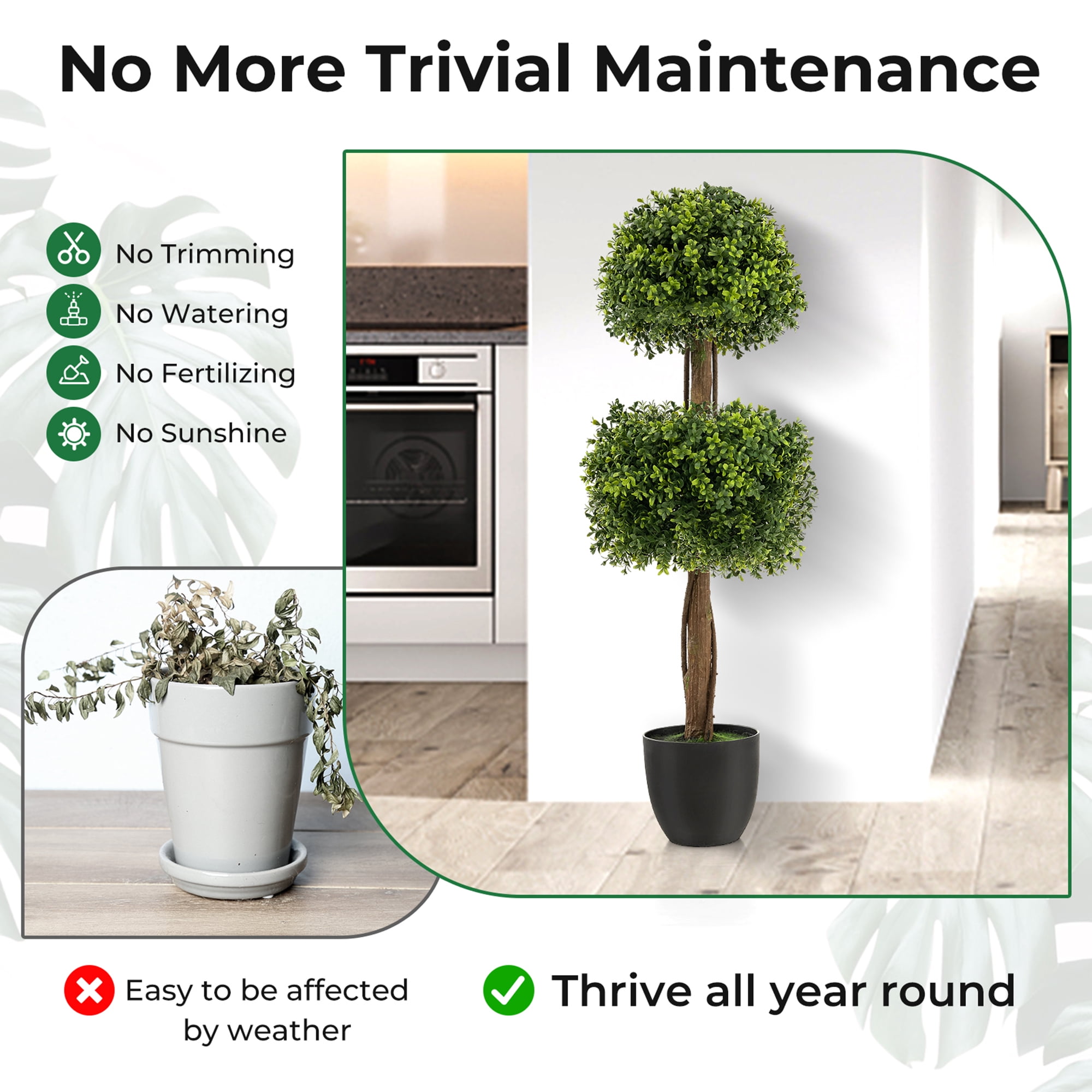Gymax 40'' Artificial Boxwood Topiary Ball Tree Faux Plant Fake Plant for Decoration