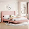 thumbnail image 2 of HSUNNS Queen Size Bed Frame, Platform Bed Frame with Corduroy Upholstered Headboard, Modern Bedroom Furniture, Wooden Slat Support, Metal Legs, No Box Spring Needed, Pink, 2 of 9