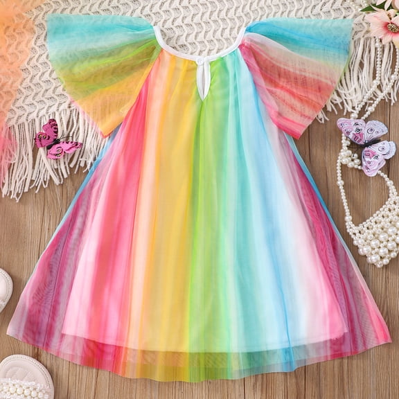 Vedolay Young Girls Dress Girls Flutter Sleeve Unicorn Dresses Summer Party Clothes,Pink 4-5 Years