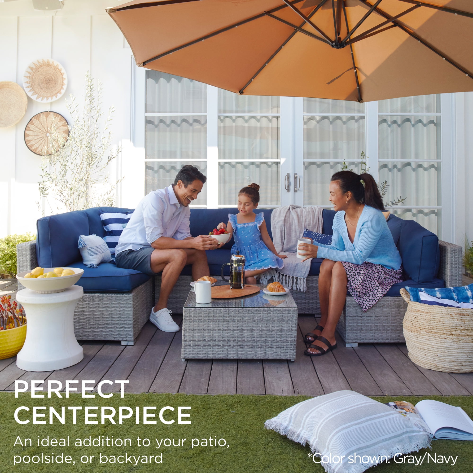 Best Choice Products 7-Piece Outdoor Modular Patio Conversation Furniture, Wicker Sectional Set - Brown/ Navy