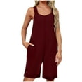 thumbnail image 7 of Generic Womens Summer Linen Rompers Solid Color Dressy Casual Loose Fit Knee Length Overalls Wide Leg Jumpsuit with Pockets, 7 of 7