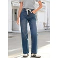 thumbnail image 4 of Women's Wide Leg Jeans High Waisted Stretchy Straight Leg Baggy DrawstringDenim Pants, 4 of 15