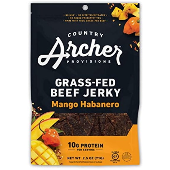 Mango Habanero Beef Jerky by Country Archer, 100% Grass-Fed, Gluten Free, 2.5 Ounce (4 Pack)