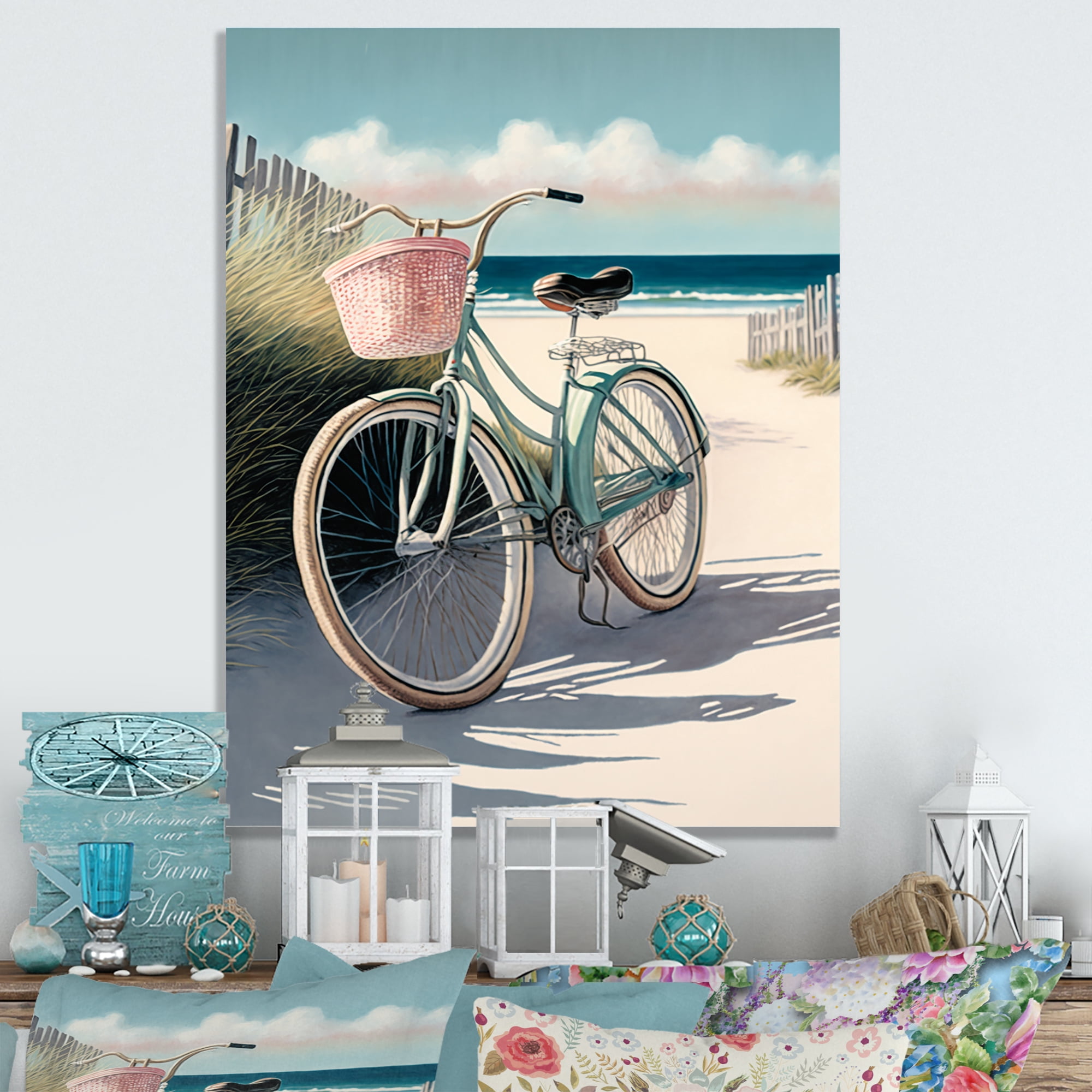 Designart Bicycle At The Beach II Canvas Wall Art
