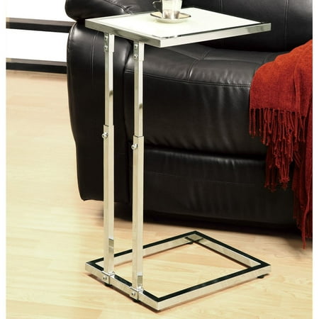 Metal Adjustable Height Accent Table with Tempered Glass, Chrome