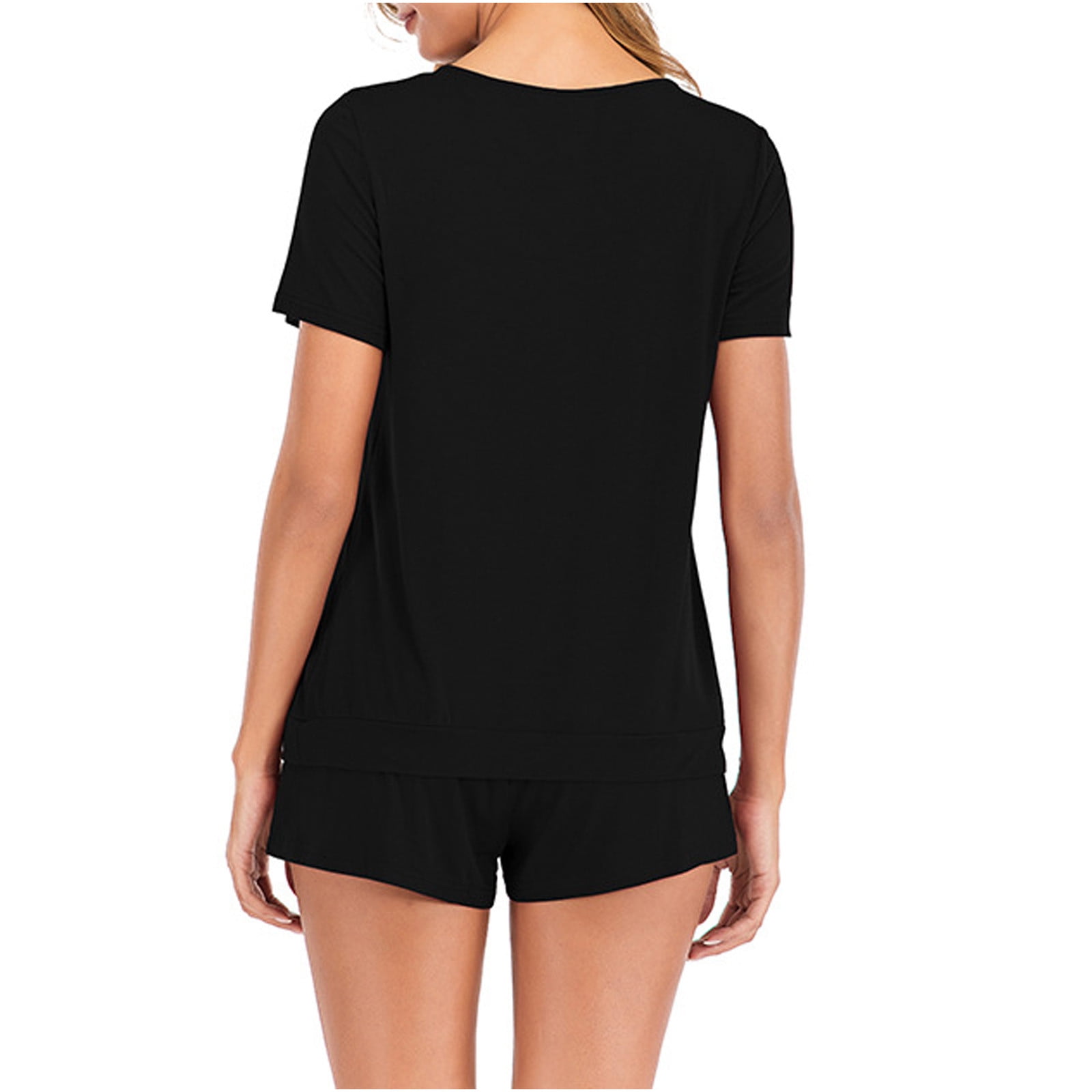 BONIXOOM Christmas Pajamas For Women Thanksgiving Pajamas Sleepwear None Short Sleeve Sleep Pants Solid Black L