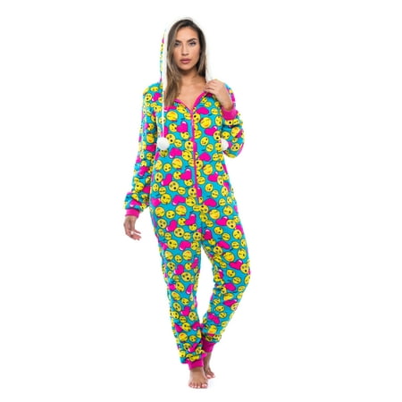 Just Love Christmas Print Pom Pom Adult Bodysuit (Blue - Emoji Hearts  Large)