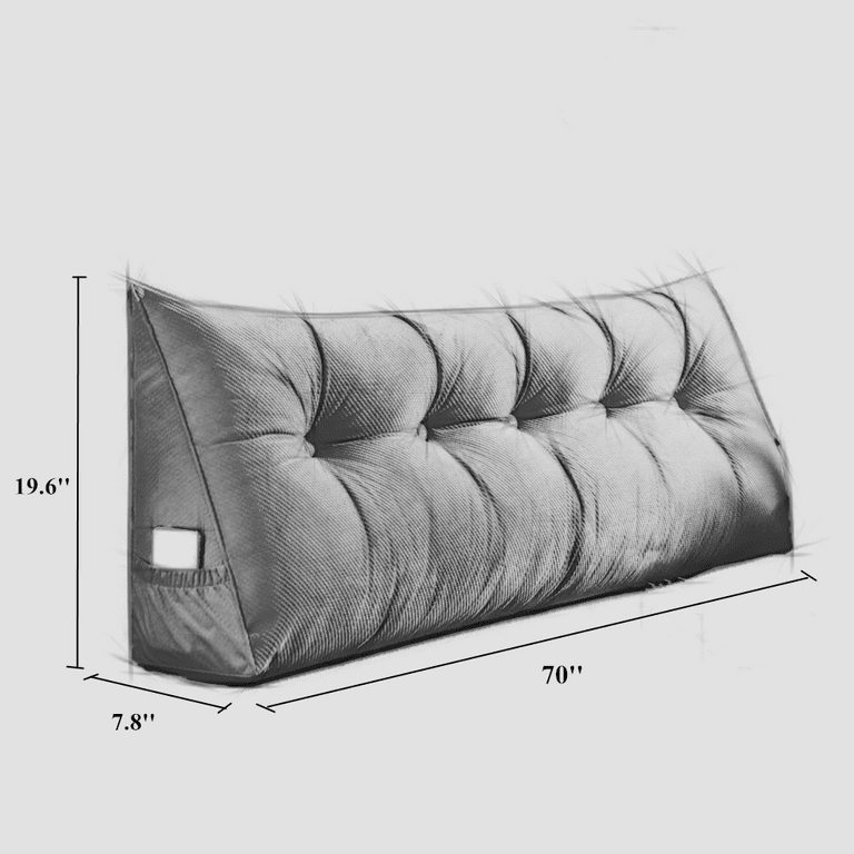 70'' Large Triangular Wedge Tufted Bedside Backrest Support Cushion  Upholstered Headboard Reading Pillow Positioning Support for Bed Sofa with