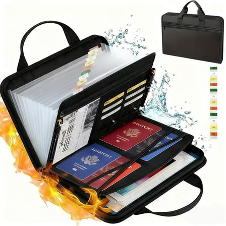 Fireproof Accordion File Organizer with Handle，13 Pockets Document Organizer with Handle and Labels,ANUNU Portable Home Travel Safe Storage for Letter A4 Files and More