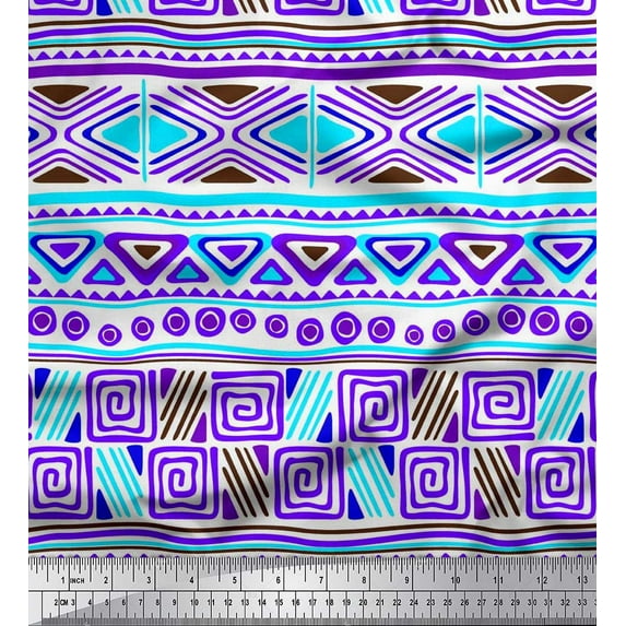 Soimoi Moss Georgette Fabric Triangle & Greek Key Geometric Decor Fabric Printed Yard 42 Inch Wide